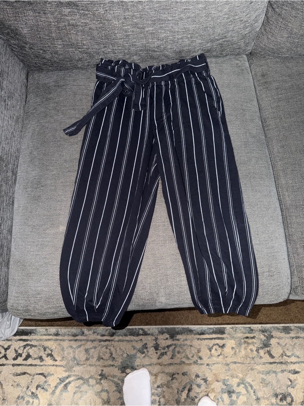 Treasure & Bond Navy and White Vertical Stripe Paperbag Joggers
